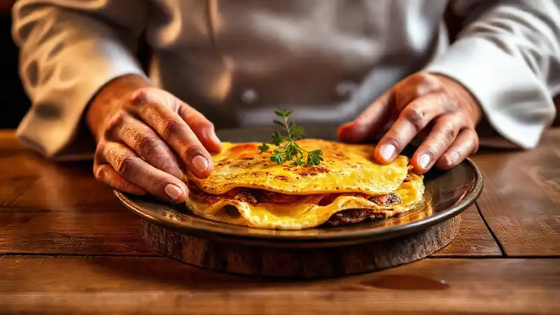 Un omelette perfecto ilumina un bistró