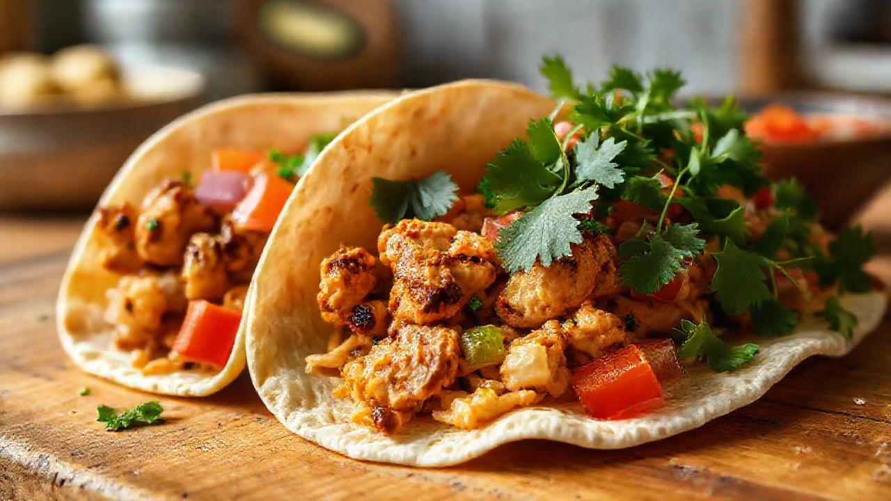 Tortillas sabrosas con pollo y salsa