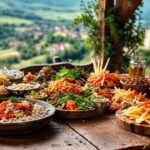 Una mesa rústica ofrece comida auténtica