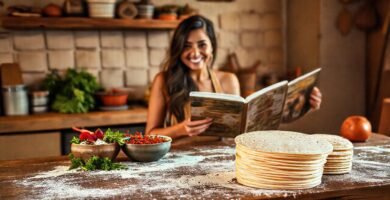 Una mujer sonríe en su cocina