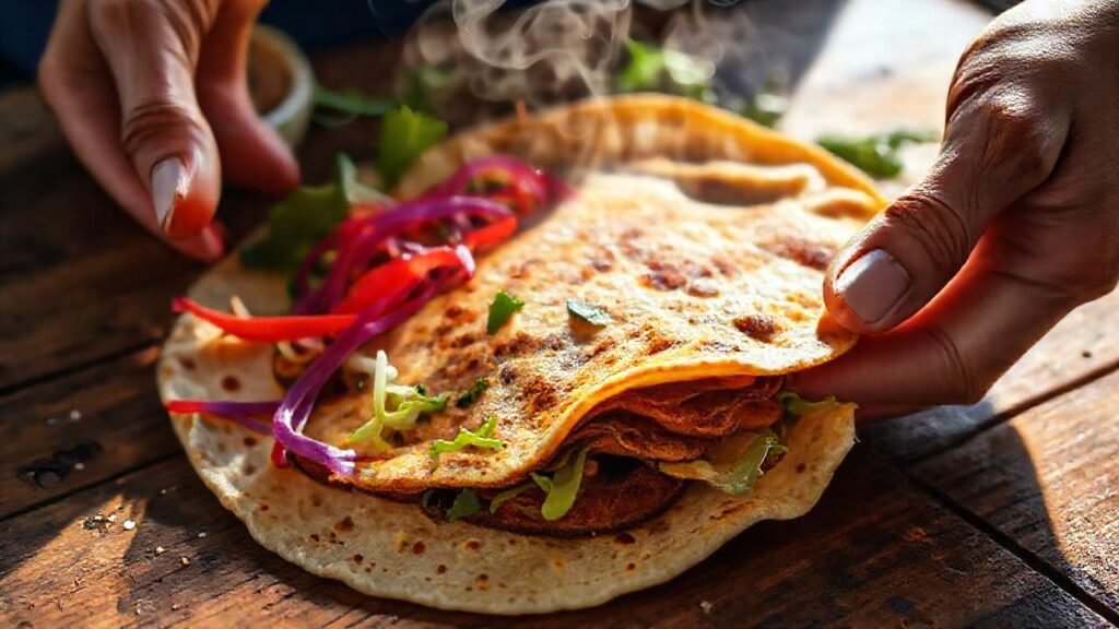 Tortilla vegana apetecible y detallada emerge