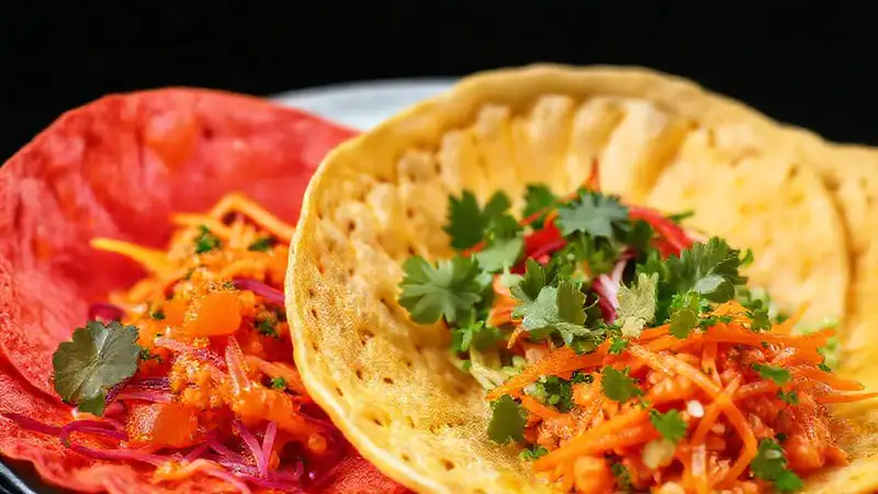 Tortillas coloridas y kimchi vibrante impresionan
