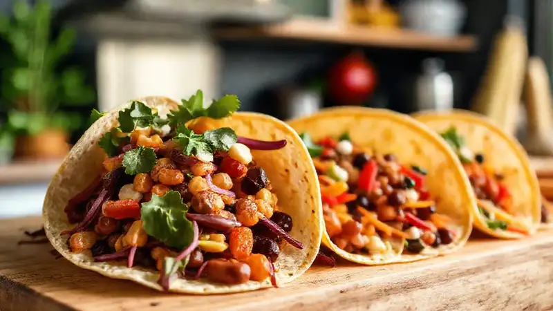 Tortillas veganas vibrantes en cocina moderna