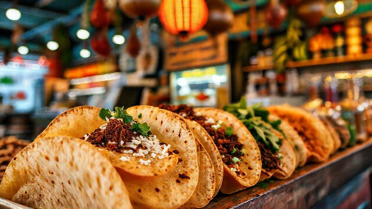Tortillas especiadas brillan en un mercado