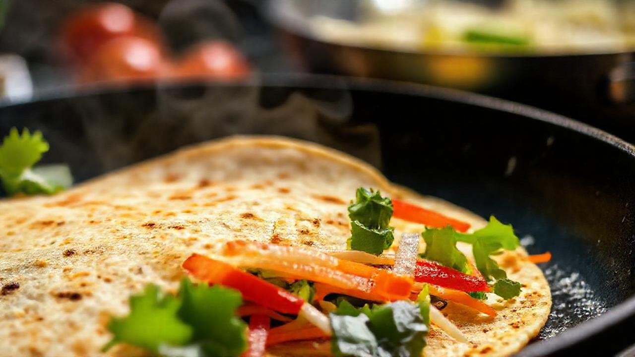 Tortilla vibrante y apetitosa en cocción