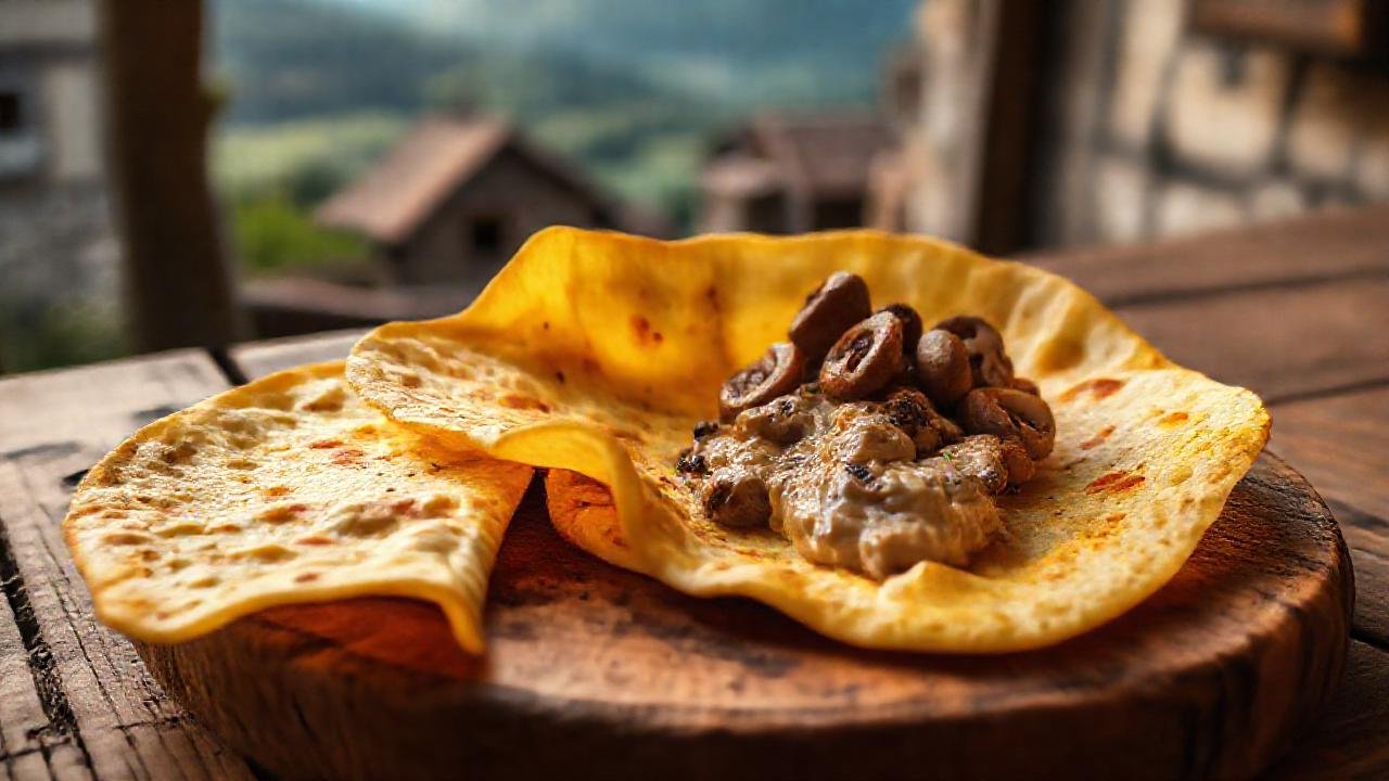 Una mesa rústica sirve comida tradicional