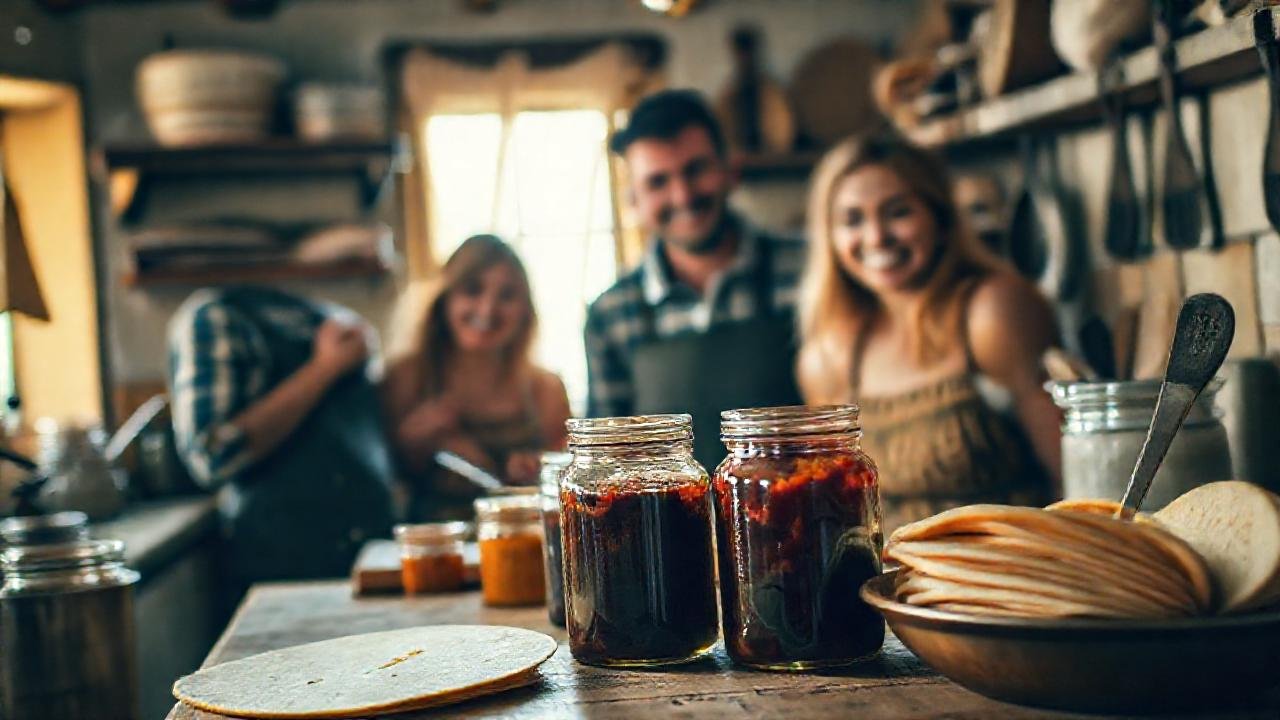 Una familia feliz cocina en casa