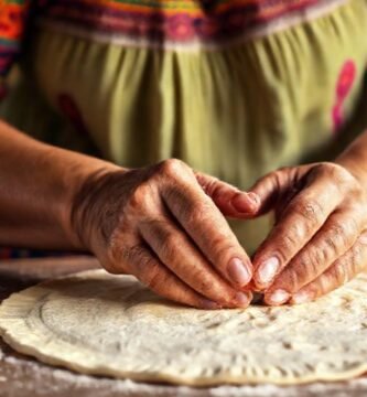 Mujer mexicana hornea tortillas con arte