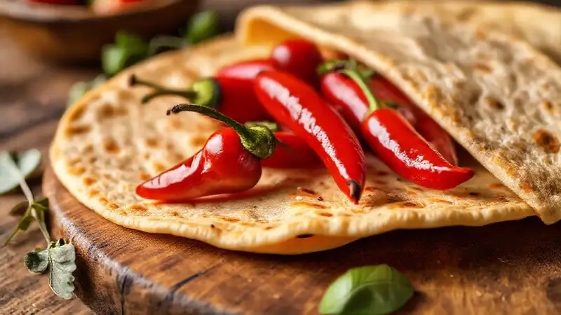 Pimientos rojos y tortilla dorada apetecibles