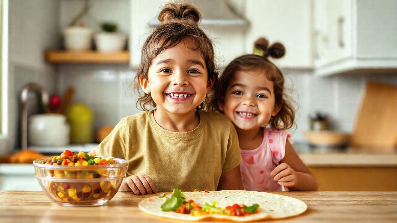 Una cocina alegre sirve comida vegana