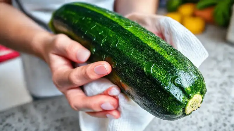 Zucchini mojado en una cocina brillante