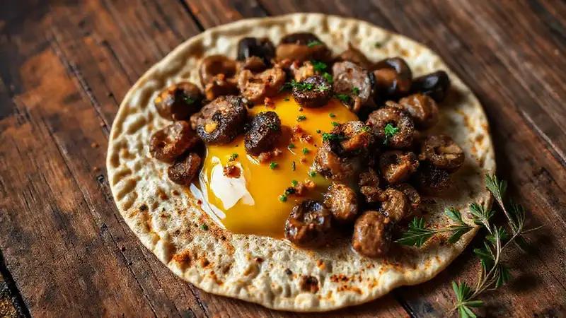 Una tortilla abundante y sabrosa brilla