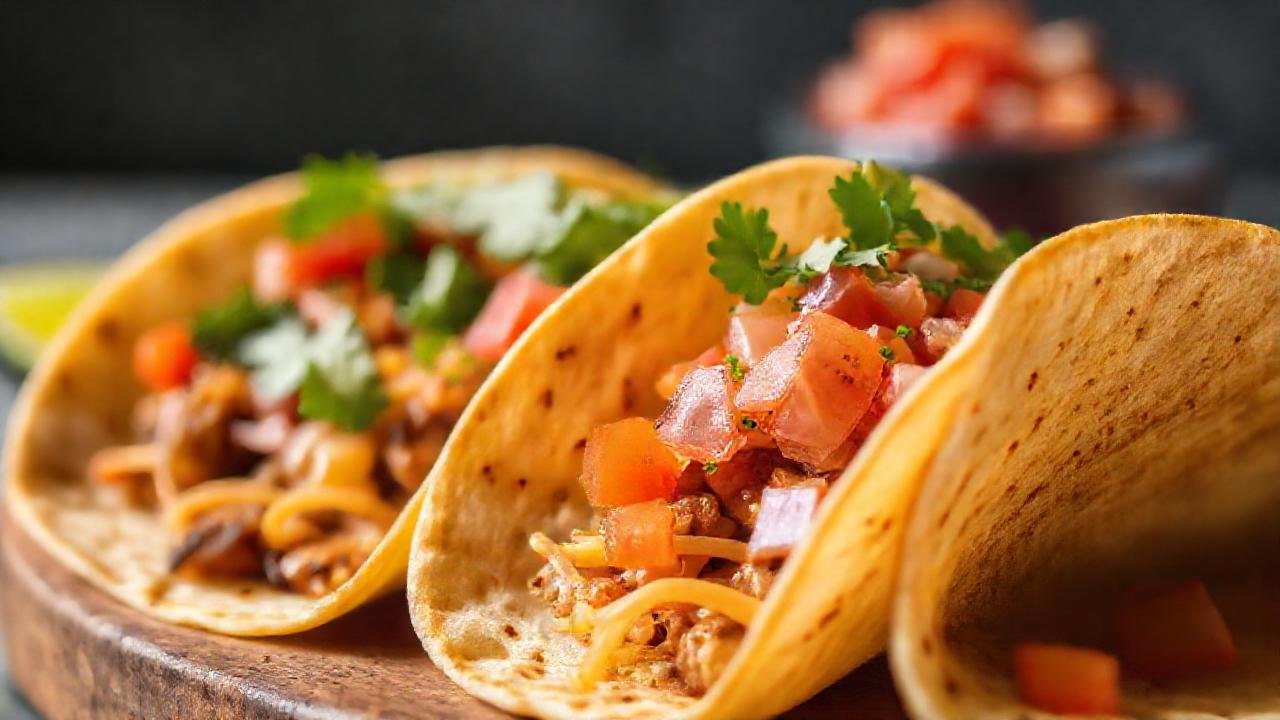 Tacos veganos vibrantes y apetitosos en detalle