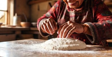 Una mujer mexicana hornea con alegría