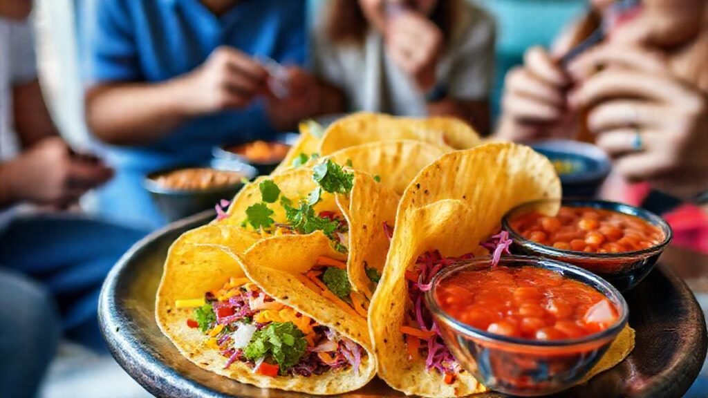 Comida vegana apetitosa y alegre