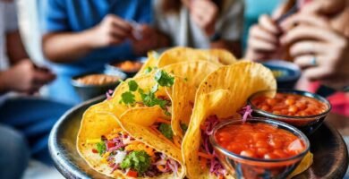 Comida vegana apetitosa y alegre