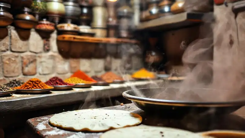 Cocina árabe vibrante y acogedora en detalles