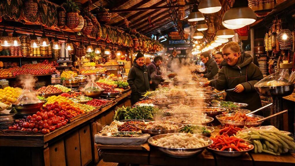Mercado europeo oriental vibrante y apetitoso
