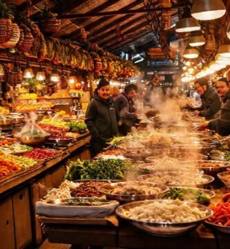 Mercado europeo oriental vibrante y apetitoso