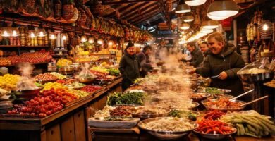Mercado europeo oriental vibrante y apetitoso