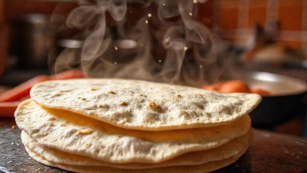 Tortilla humeante: comida apetitosa y feliz
