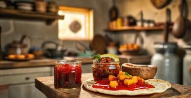 Cocina mexicana acogedora con alimentos frescos