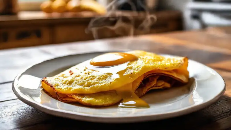 Una tortilla francesa dorada y perfecta