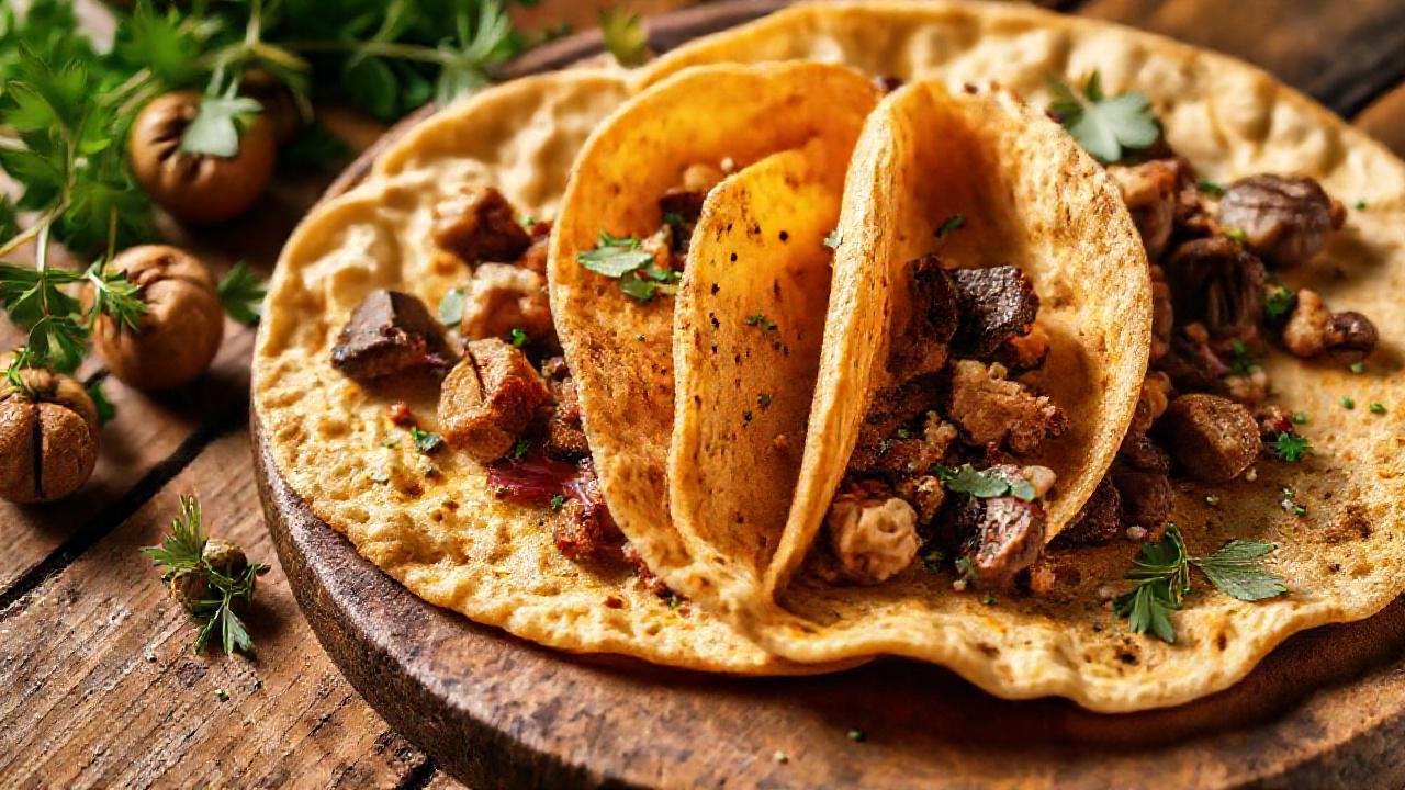 Tabla rústica con comida apetitosa y natural