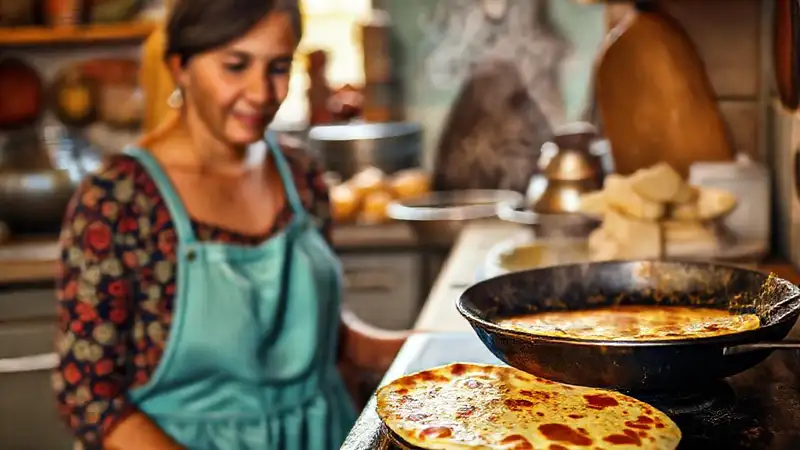 Una mujer argentina cocina una tortilla sabrosa