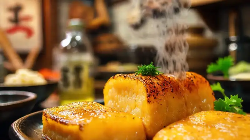 Cocina japonesa: tamagoyaki vibrante y arroz