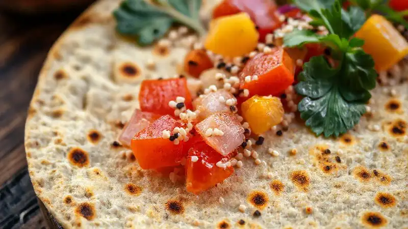 Tortilla apetitosa, colores cálidos y textura rústica