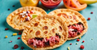 Tortillas coloridas y deliciosas en primer plano
