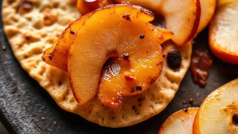 Tortilla apetitosa con frutas caramelizadas