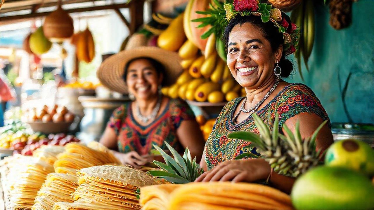 Mercado mexicano vibrante y alegre