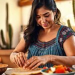 Mujer mexicana prepara tortillas con nopal