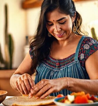 Mujer mexicana prepara tortillas con nopal