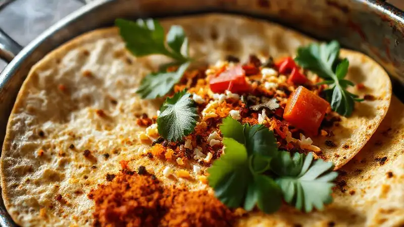 Especias indias en tortilla apetitosa