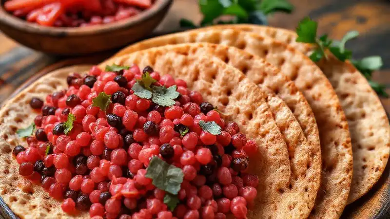Lentejas rosas y tortillas apetitosas