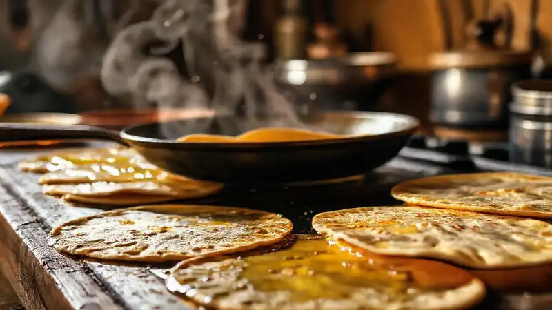 Cocina rústica: tortillas doradas y apetitosas