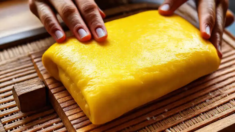 Tamagoyaki japonés: rollo amarillo y cálido