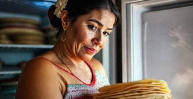 Tortilla cálida bajo luz brillante