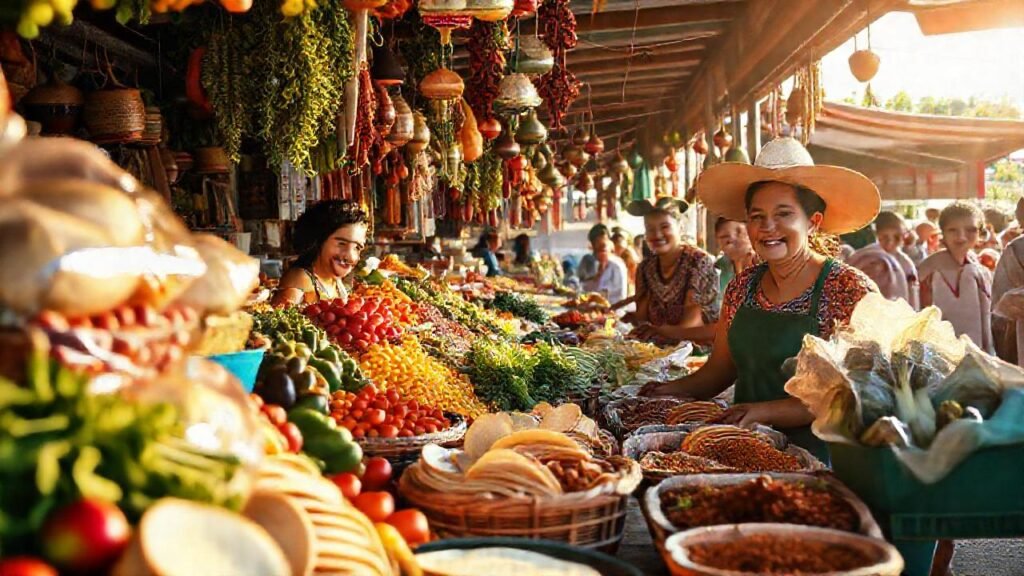 Mercado mexicano vibrante y lleno de vida