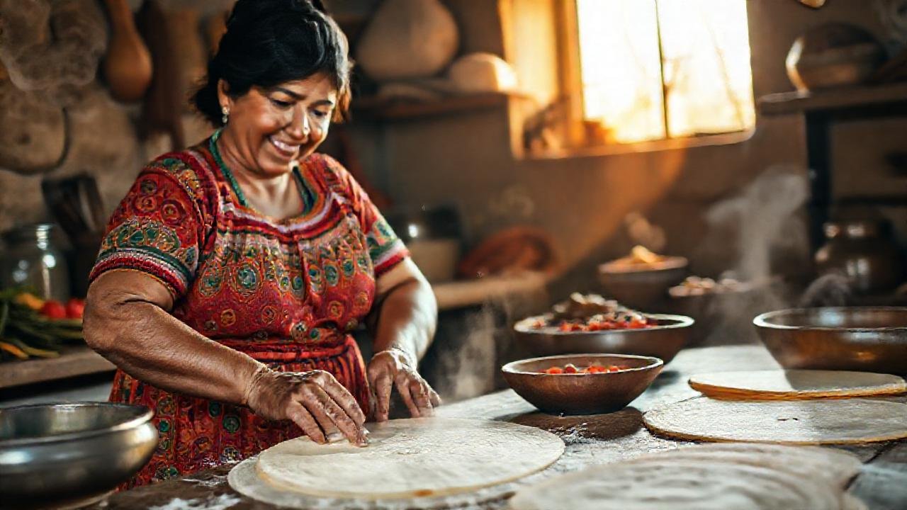 Mujer mexicana prepara tortillas con cariño