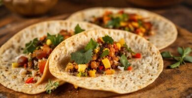 Tortillas veganas apetitosas brillan con encanto
