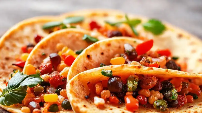 Comida vegana colorida y apetitosa brilla
