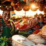 Mercado mexicano vibrante y lleno de color
