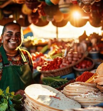 Mercado mexicano vibrante y lleno de color