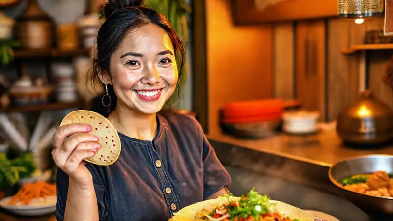 Una mujer sonríe preparando tortillas tradicionales