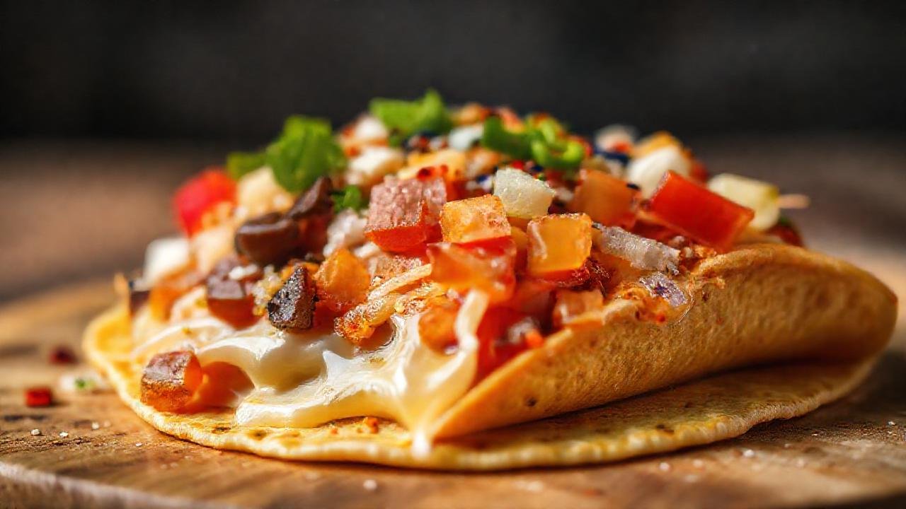 Tortilla apetitosa, llena de colores vibrantes