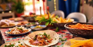 Una mesa festiva y apetitosa brilla